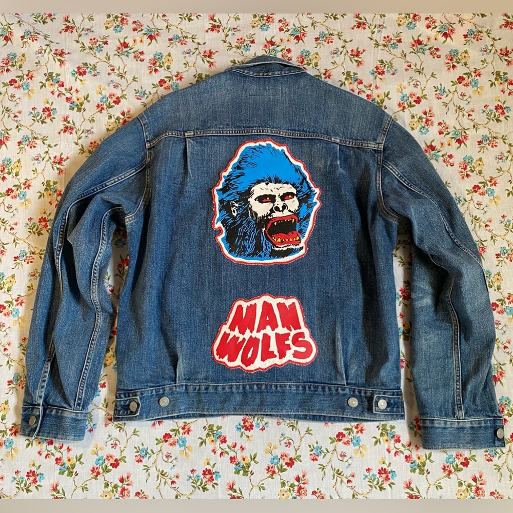 Uniqlo type II style Jean jacket, Man Wolfs back patch, size medium